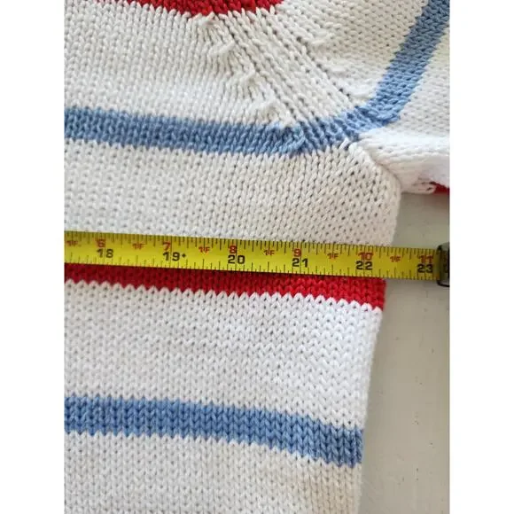 Talbot's Women's XL White Cable Knit Sweater With‎ Blue & Red Stripes Nautical - Picture 6 of 8